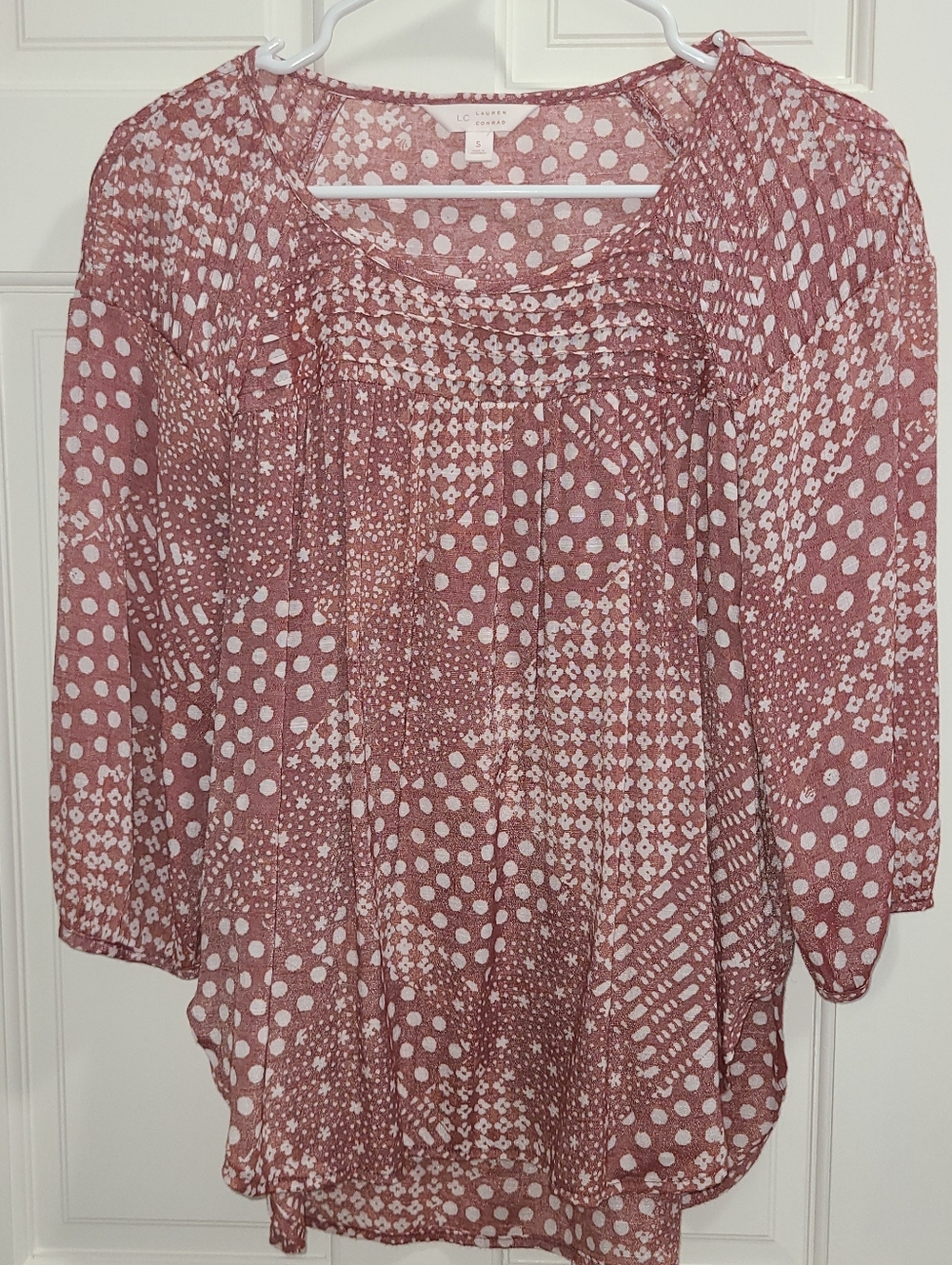 LC Lauren Conrad Dusty Rose Mixed Print Flowy Top